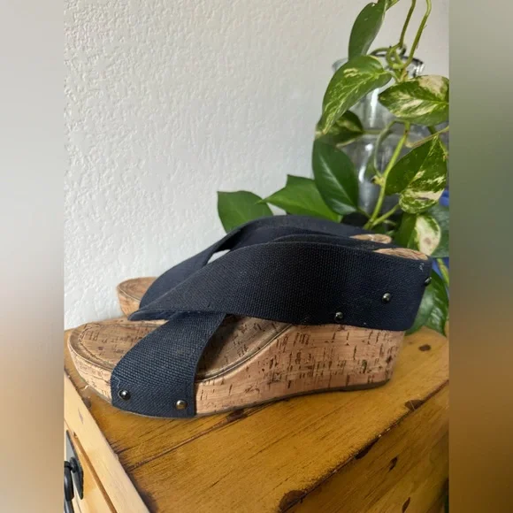 Esprit Dark Blue Wedge Studded Sandals - Picture 6 of 10